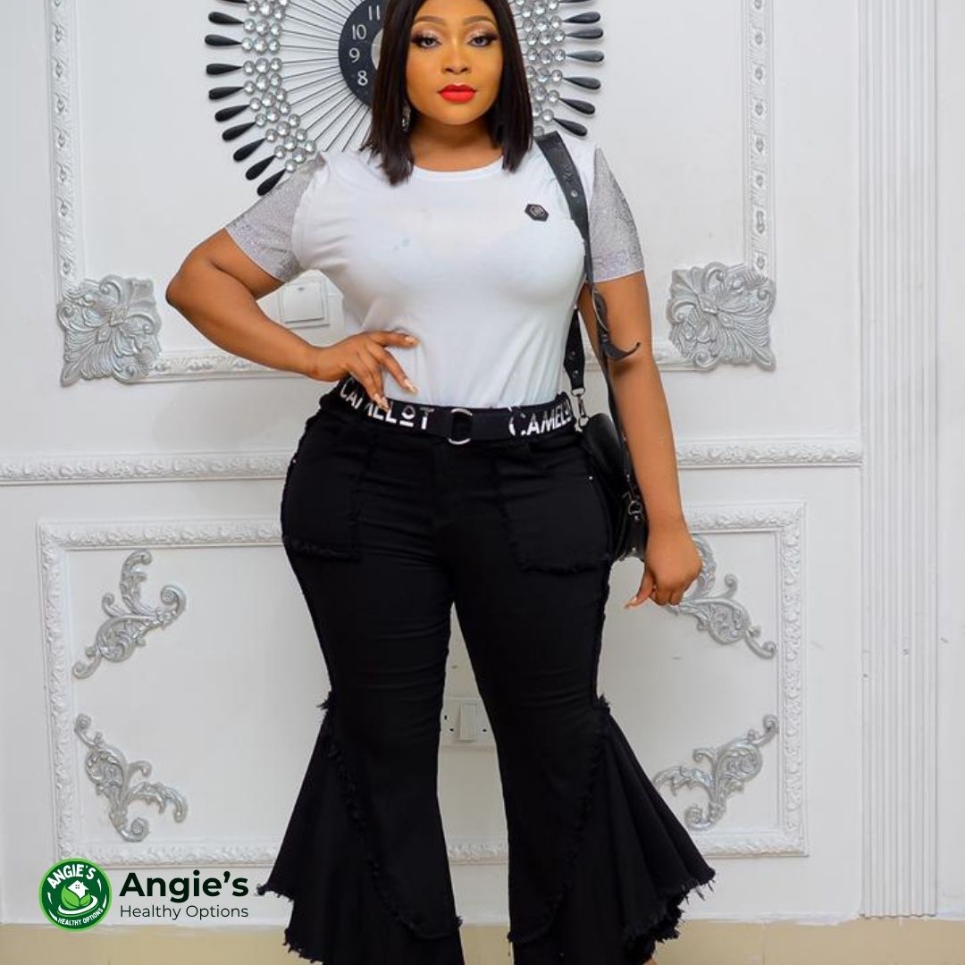 Monochrome Glam Set – Embellished Tee with Ruffle Flare Pants